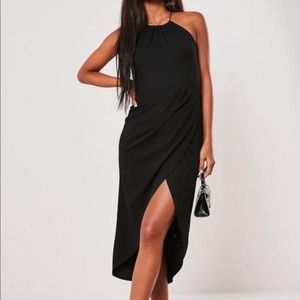 Missguided Black halterneck wrap bodycon dress
